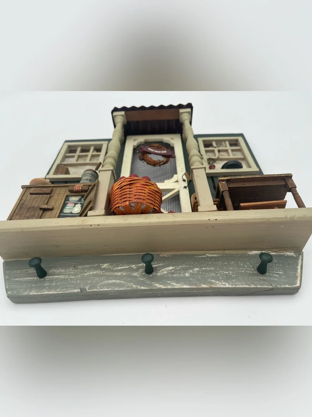 Country Cottagecore Apple Stand Miniature Room Box Diorama Wall Key Holder Vtg